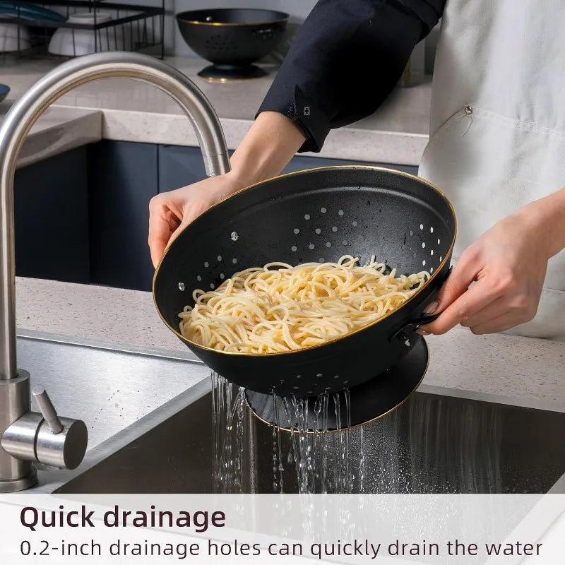 Metal Colander Strainer Baskets with Handles and Solid Base Set of 2