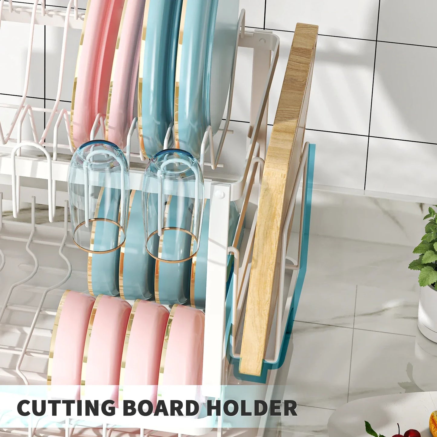 Metal Dish Drainer Rack with Utensil Holder and Dashboard Organizer