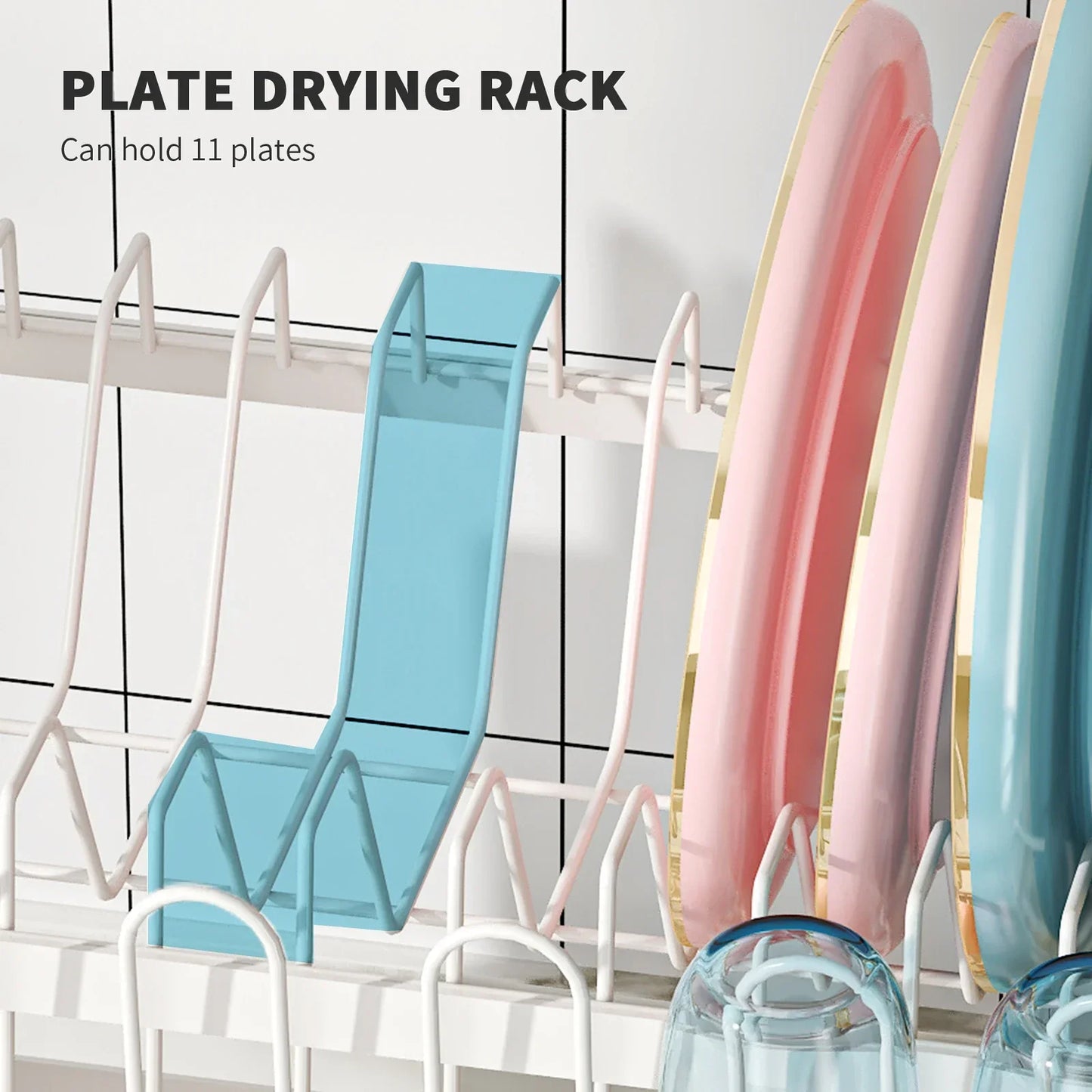 Metal Dish Drainer Rack with Utensil Holder and Dashboard Organizer