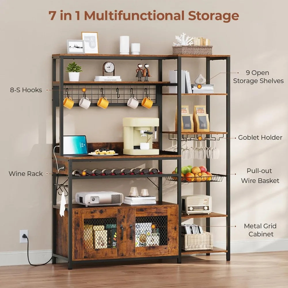 Microwave Stand Storage Shelves Kitchen Bakers Rack with Power Outlet