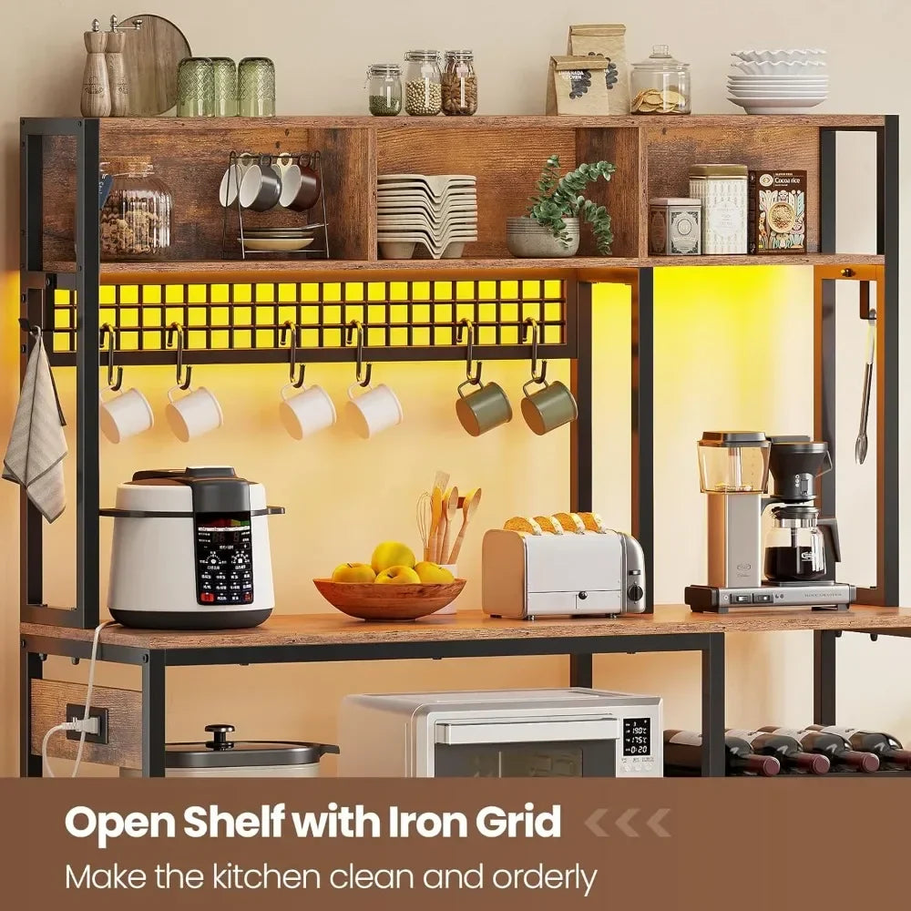 Microwave Stand with Storage Farmhouse Coffee Bar Cabinet Wine Rack