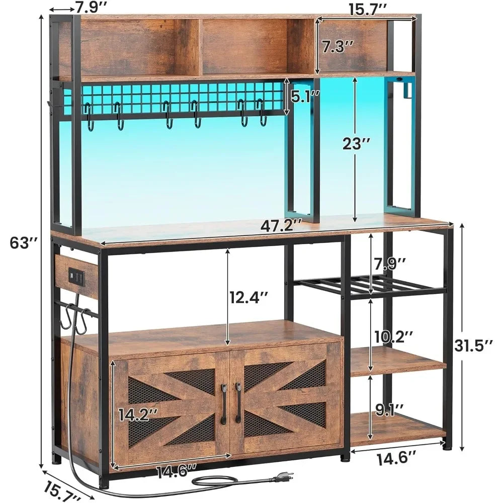 Microwave Stand with Storage Farmhouse Coffee Bar Cabinet Wine Rack