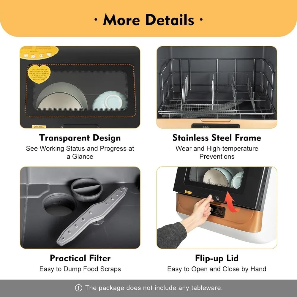 Mini Automatic Countertop Stainless Steel Dishwasher 3in1 Washing Mode