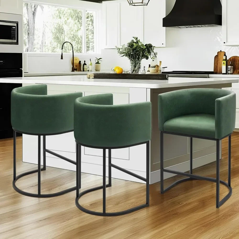 Modern Barrel Bar Stools with Backrest and Arms Faux Leather Accent