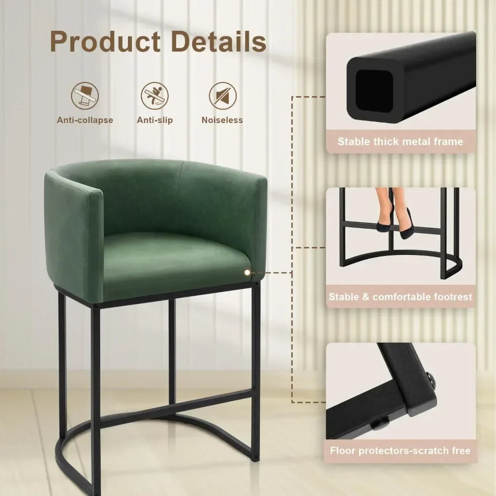 Modern Barrel Bar Stools with Backrest and Arms Faux Leather Accent