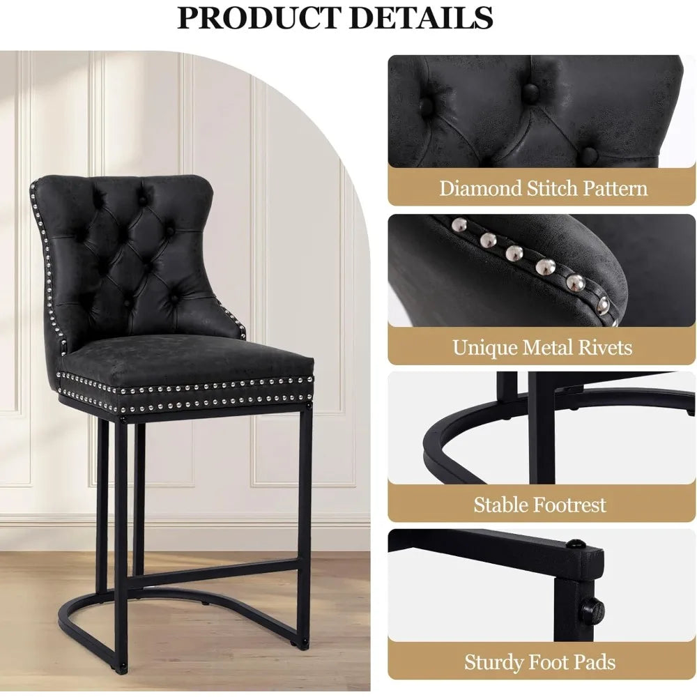 Modern Faux Leather Upholstery Counter Chair with Metal Legs Set of 3