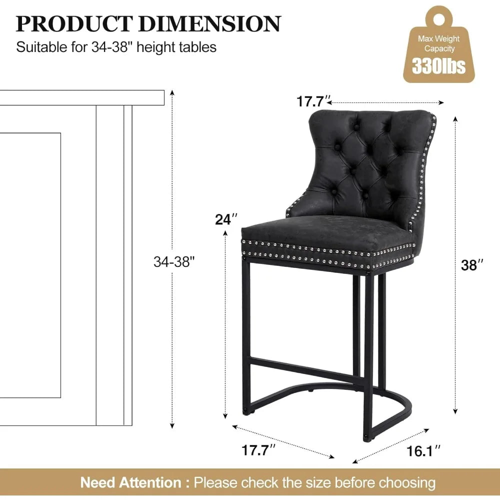 Modern Faux Leather Upholstery Counter Chair with Metal Legs Set of 3