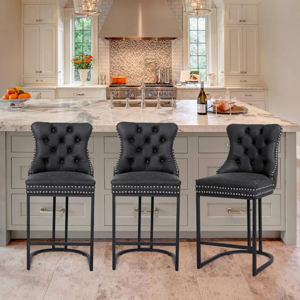 Modern Faux Leather Upholstery Counter Chair with Metal Legs Set of 3