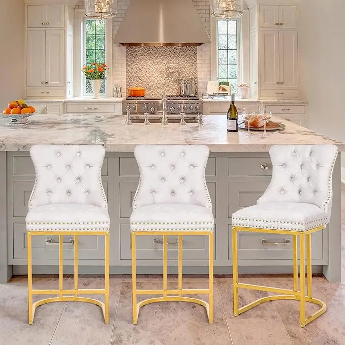 Modern Faux Leather Upholstery Counter Chair with Metal Legs Set of 3