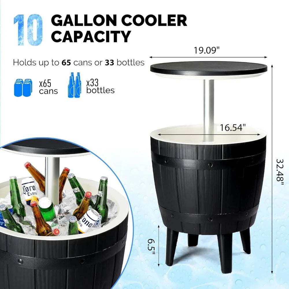 Modern Outdoor Cooler Side Table Patio Cool Bar Table Wood Texture