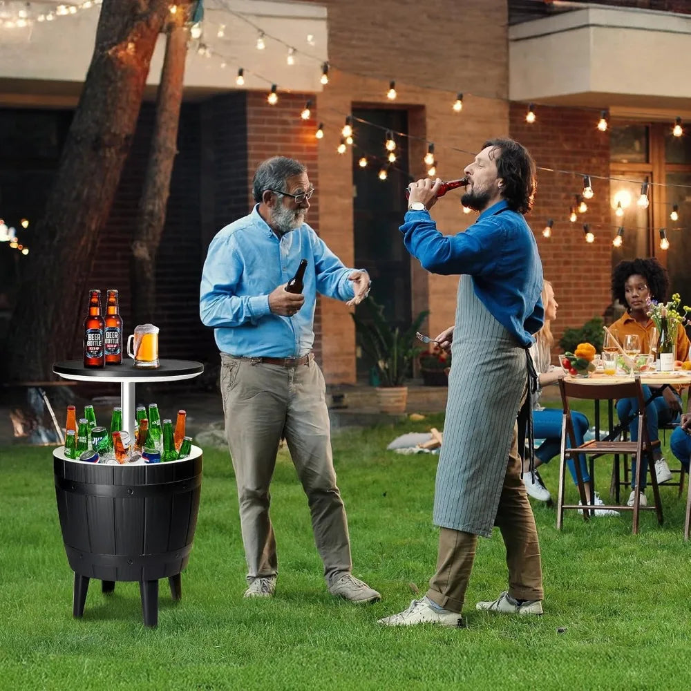 Modern Outdoor Cooler Side Table Patio Cool Bar Table Wood Texture