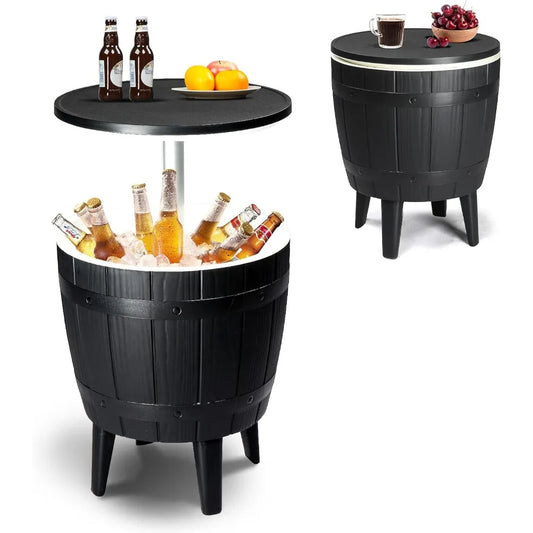 Modern Outdoor Cooler Side Table Patio Cool Bar Table Wood Texture