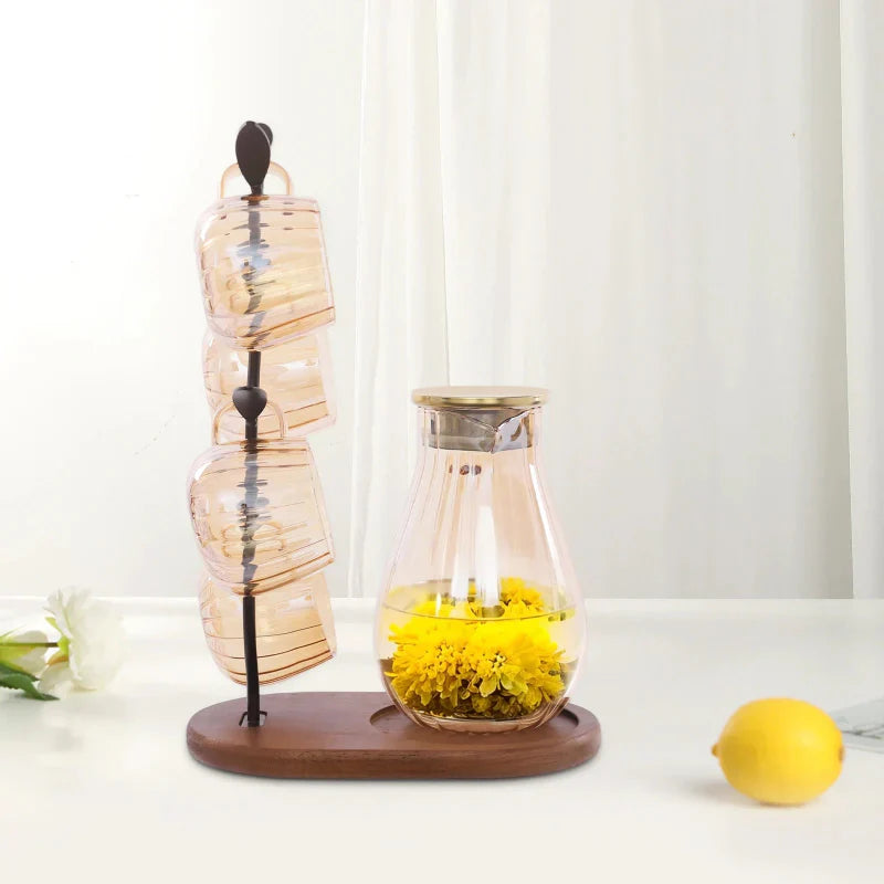 Modern Tabletop Borosilicate Glass Water Pitcher with 4 Cups Set