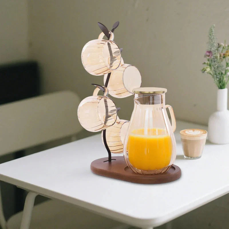 Modern Tabletop Borosilicate Glass Water Pitcher with 4 Cups Set
