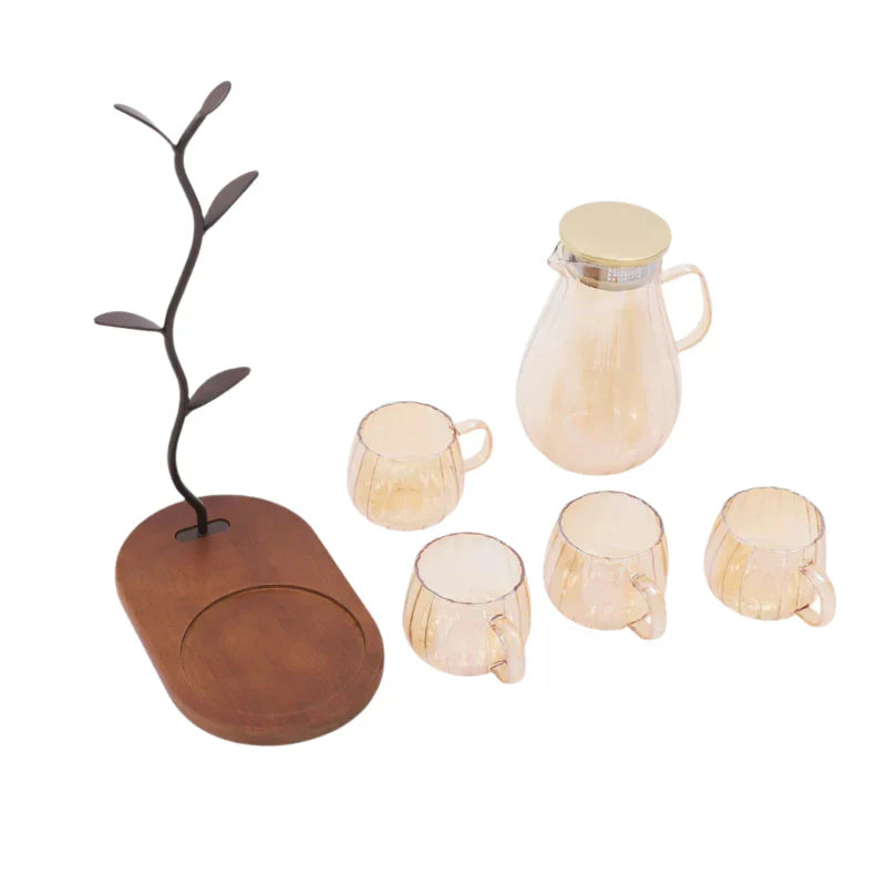Modern Tabletop Borosilicate Glass Water Pitcher with 4 Cups Set