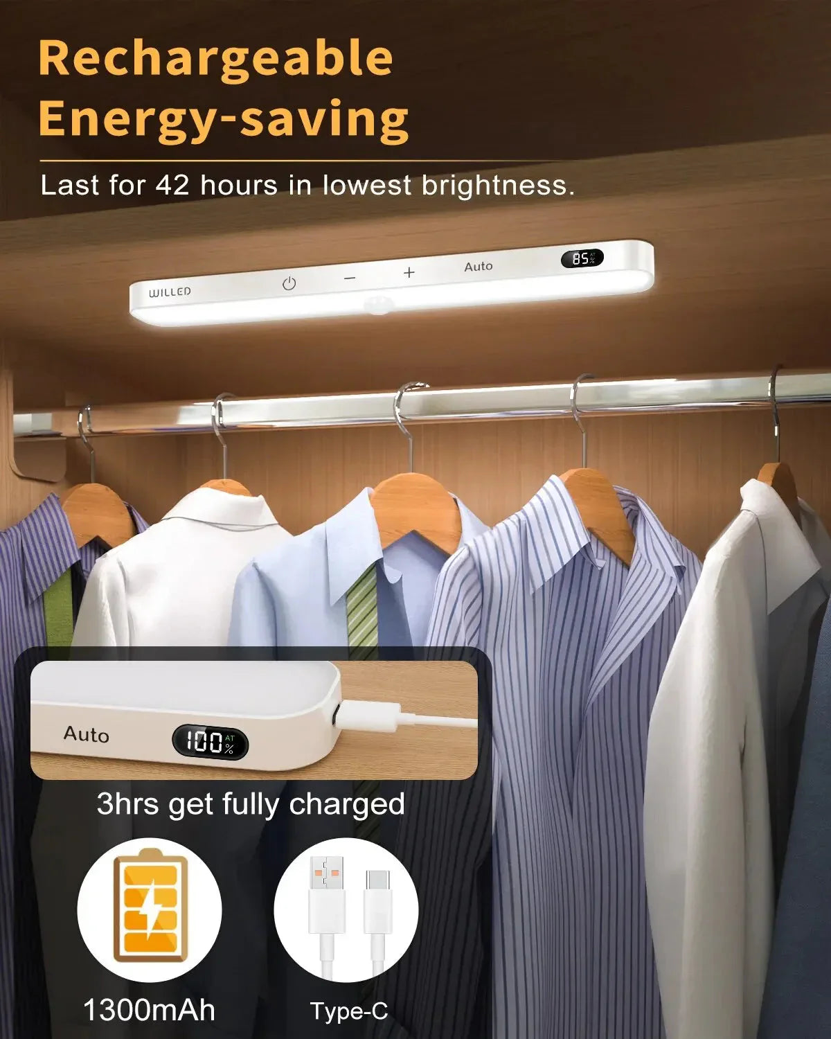 Motion Sensor Cabinet Light Battery Display 60 LED Touch Light Bar