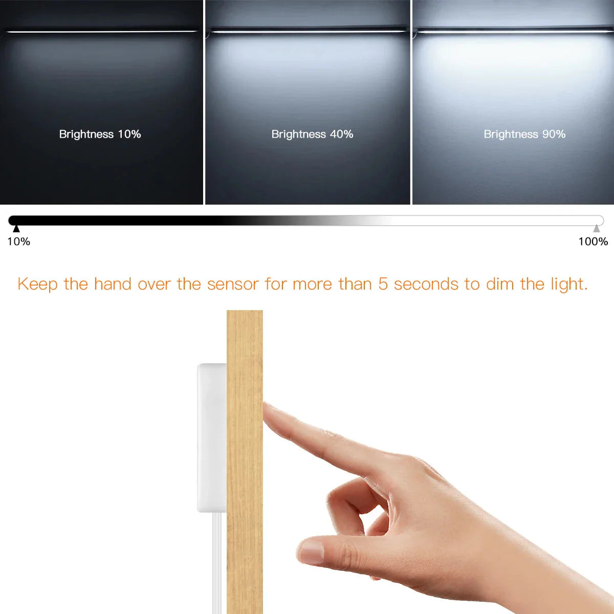 Motion Touch Sensor LED Lights Wireless Light Penetrable Wood Aluminum Bar