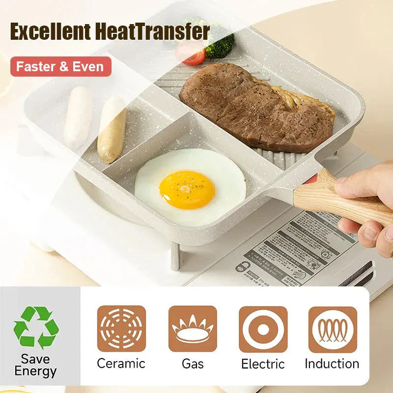 Multipurpose 3 in 1 Breakfast Skillets Cooking Pots 9inch Nonstick Pan
