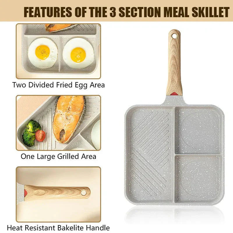 Multipurpose 3 in 1 Breakfast Skillets Cooking Pots 9inch Nonstick Pan