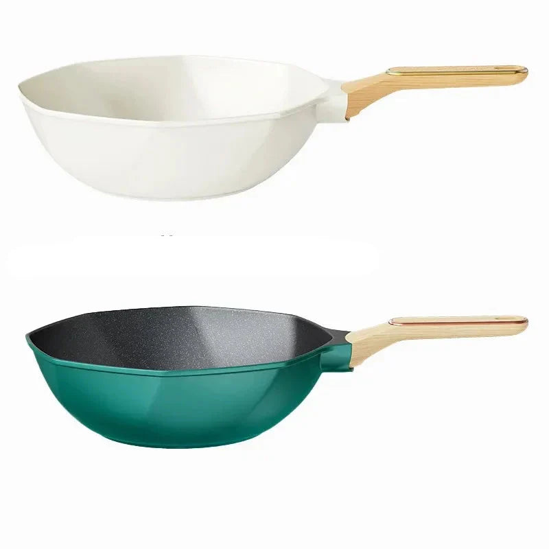 Non Stick Octagonal Wok Frying Pan with Lid Skillet Cook Pot