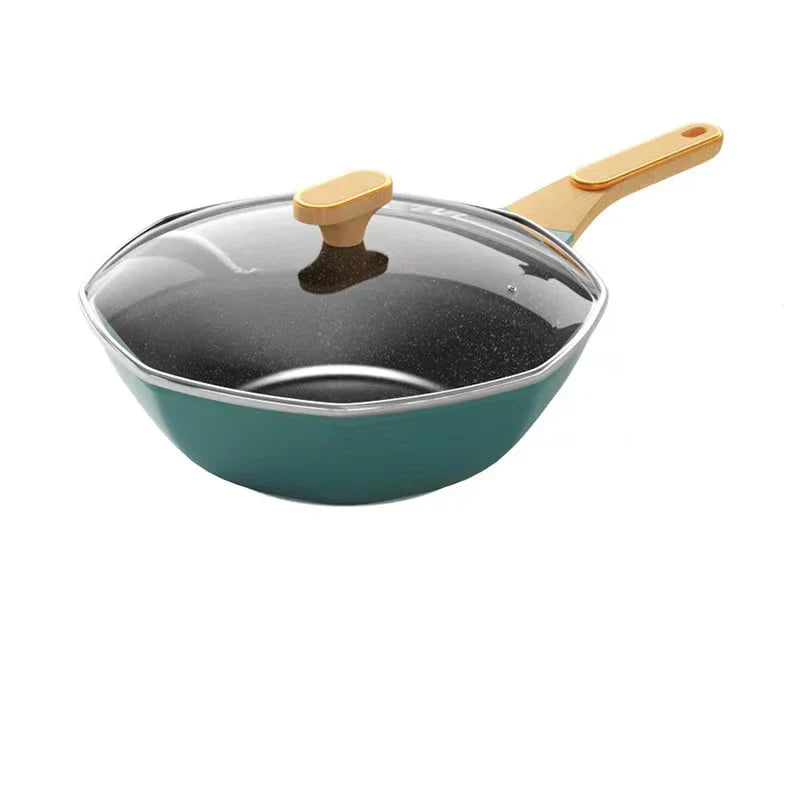Non Stick Octagonal Wok Frying Pan with Lid Skillet Cook Pot