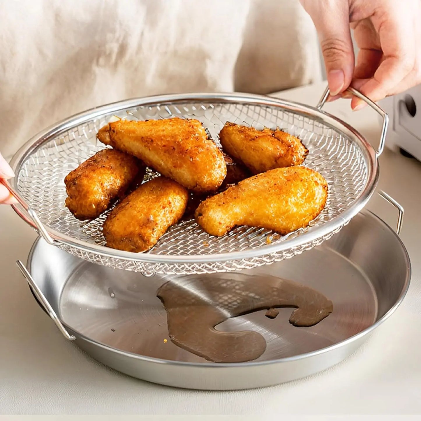 Oil Filter Tray Stainless Steel Air Fryer Mesh Pan Draining Basket