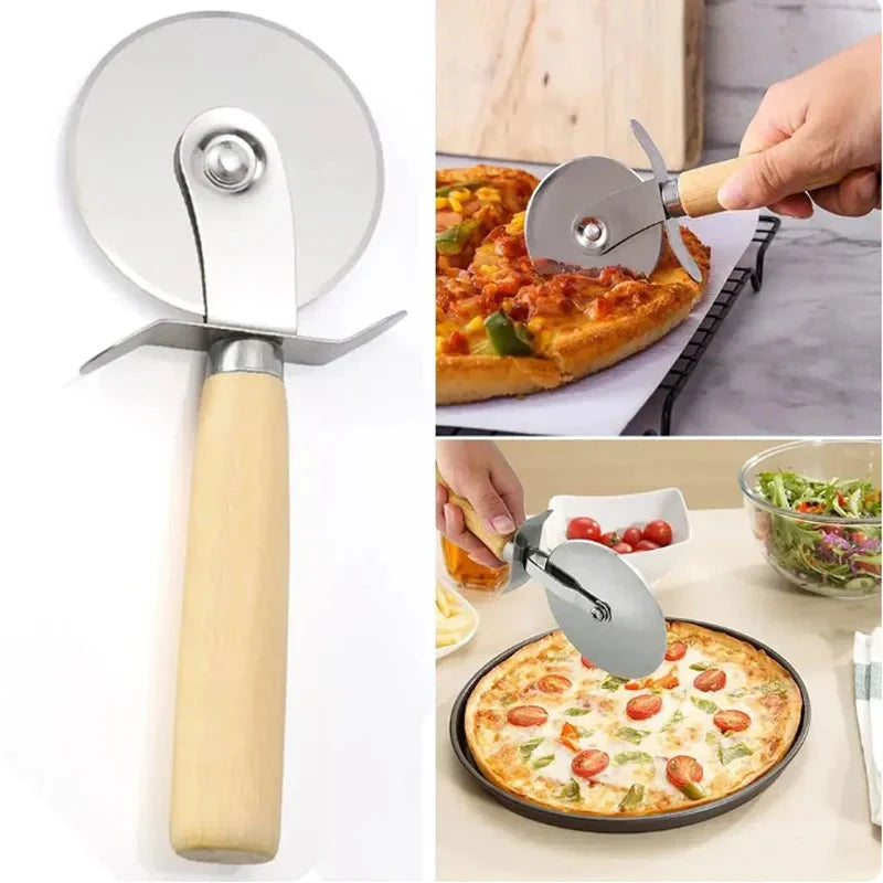 Pizza Cutter Wooden Handle Pastry Dough Cutter Cutting Wheel Slicer