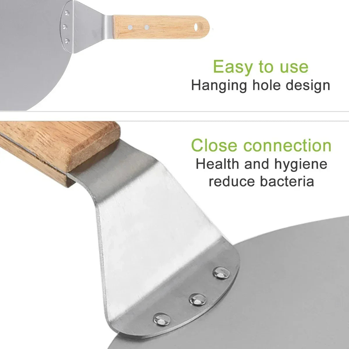 Pizza Shovel Pastry Tools Stainless Steel Wooden Handle Peel Round