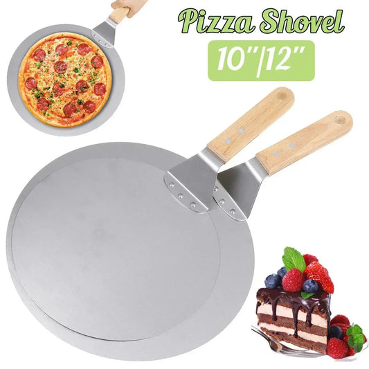Pizza Shovel Pastry Tools Stainless Steel Wooden Handle Peel Round