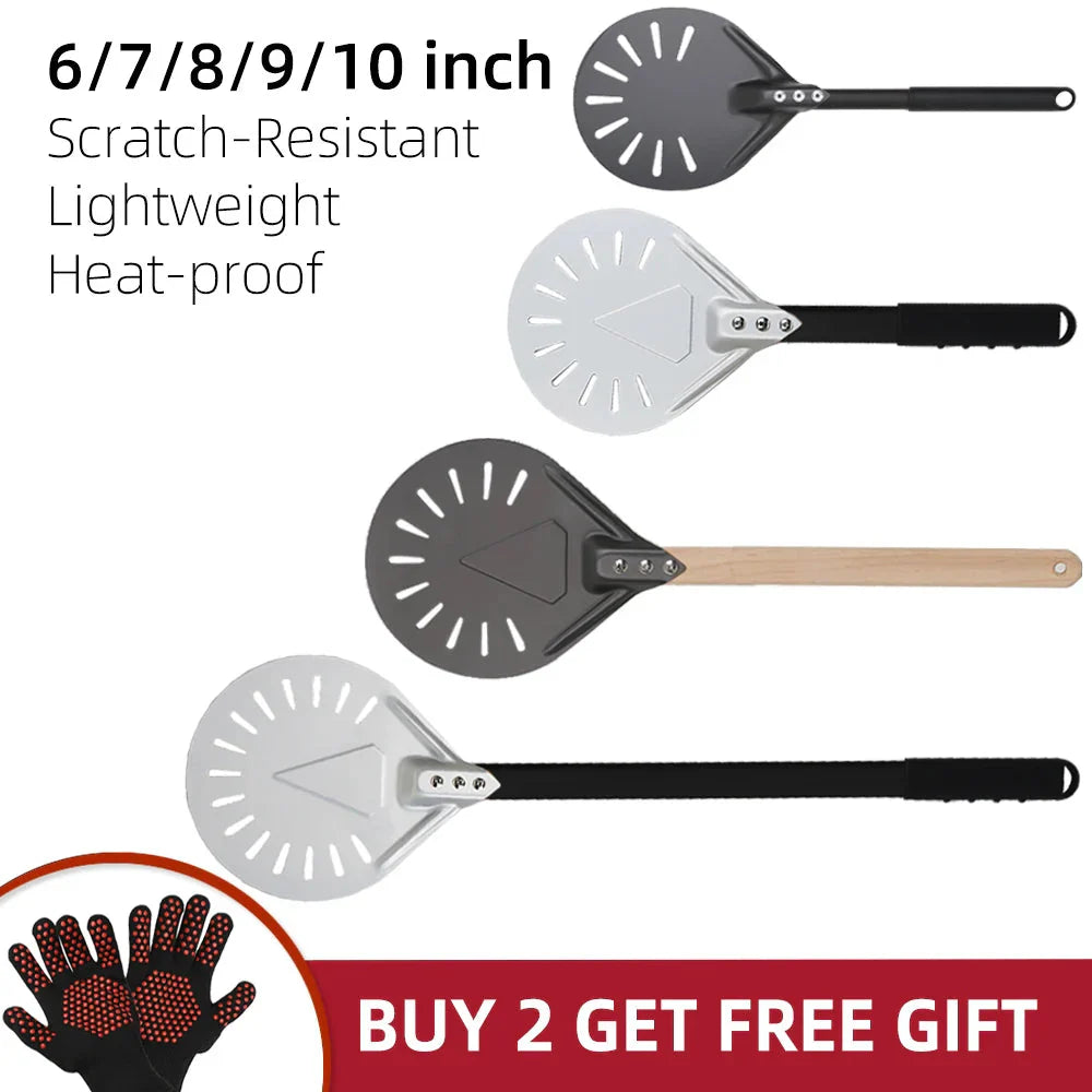 Pizza Shovel Turning Paddle Round Pizza Tool Wooden Handle Nonstick