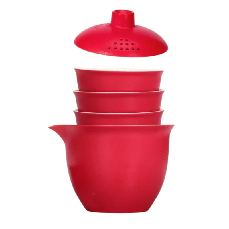 Portable Ceramic Teapot and Cups Set For Travel Red Tea Set