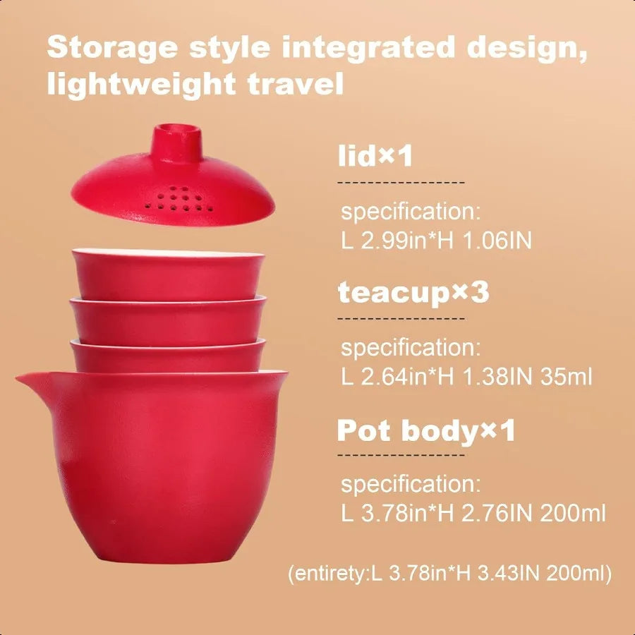 Portable Ceramic Teapot and Cups Set For Travel Red Tea Set