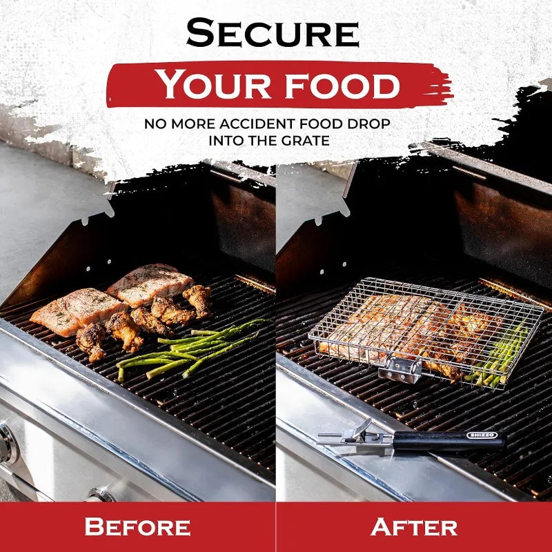 Portable Folding BBQ Grill Basket With Handle Cook Accessories Outdoor