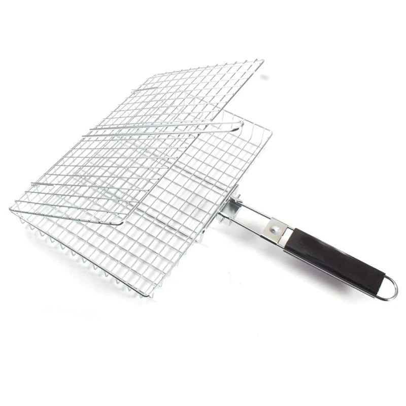 Portable Folding BBQ Grill Basket With Handle Cook Accessories Outdoor
