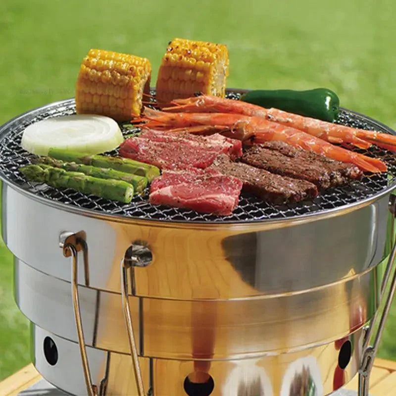 Portable Outdoor BBQ Grill Stainless Steel Fire Pit Charcoal Grill Burner