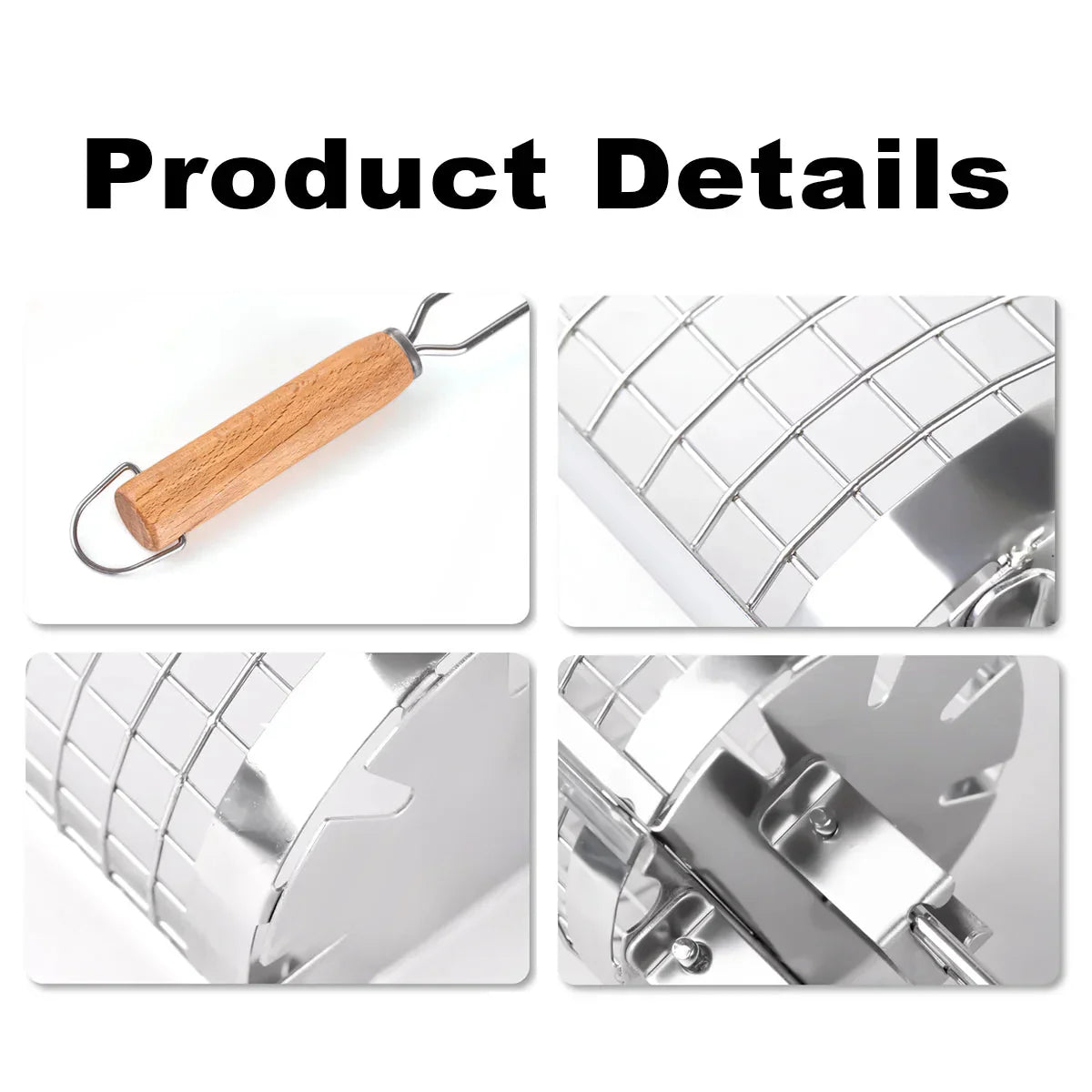 Portable Stainless Steel Rolling Grilling Basket BBQ Grill Accessory