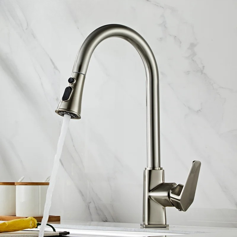 Pull-Out Kitchen Brass Basin Sink Faucet Hot and Cold Water Mixer Tap