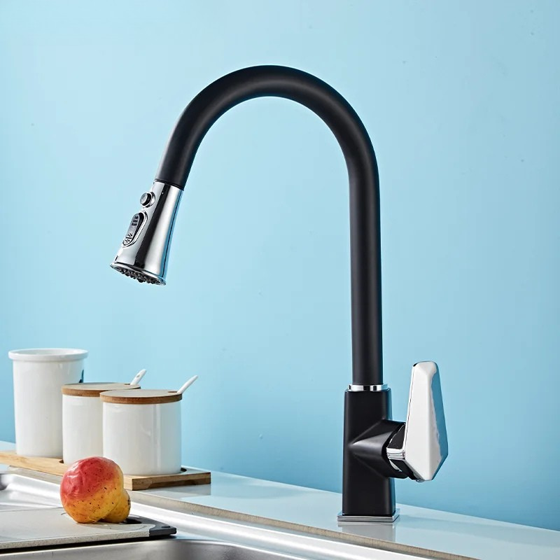 Pull-Out Kitchen Brass Basin Sink Faucet Hot and Cold Water Mixer Tap