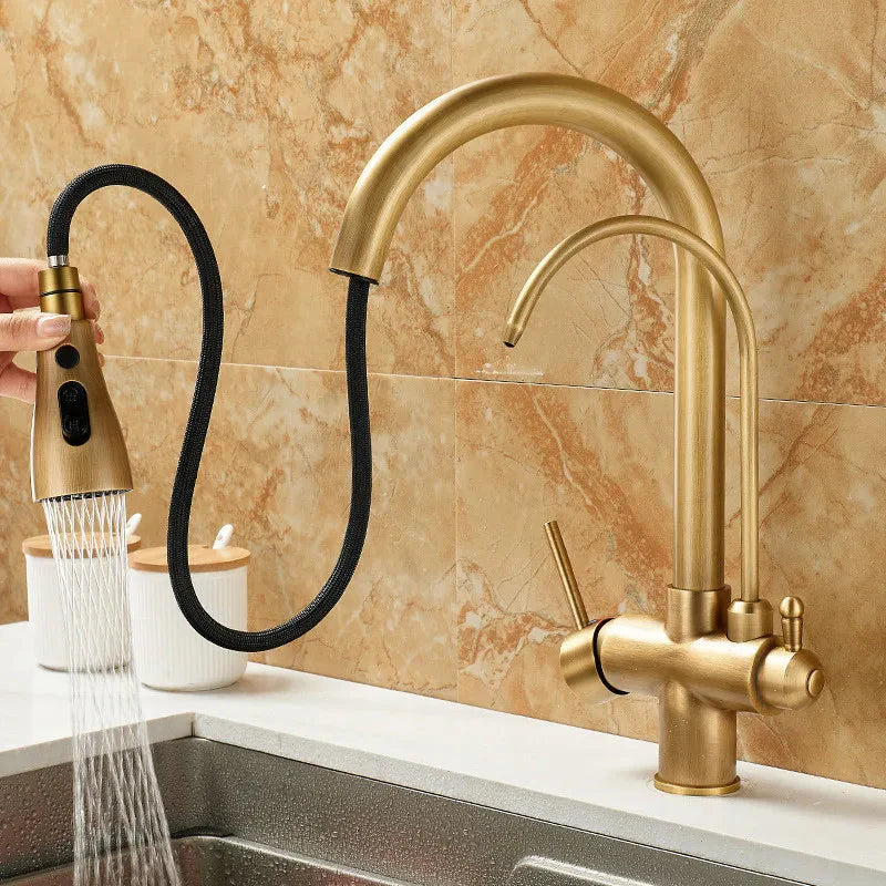 Pull Out Kitchen Faucet Solid Brass Crane Kitchen Deck Mounted Tap