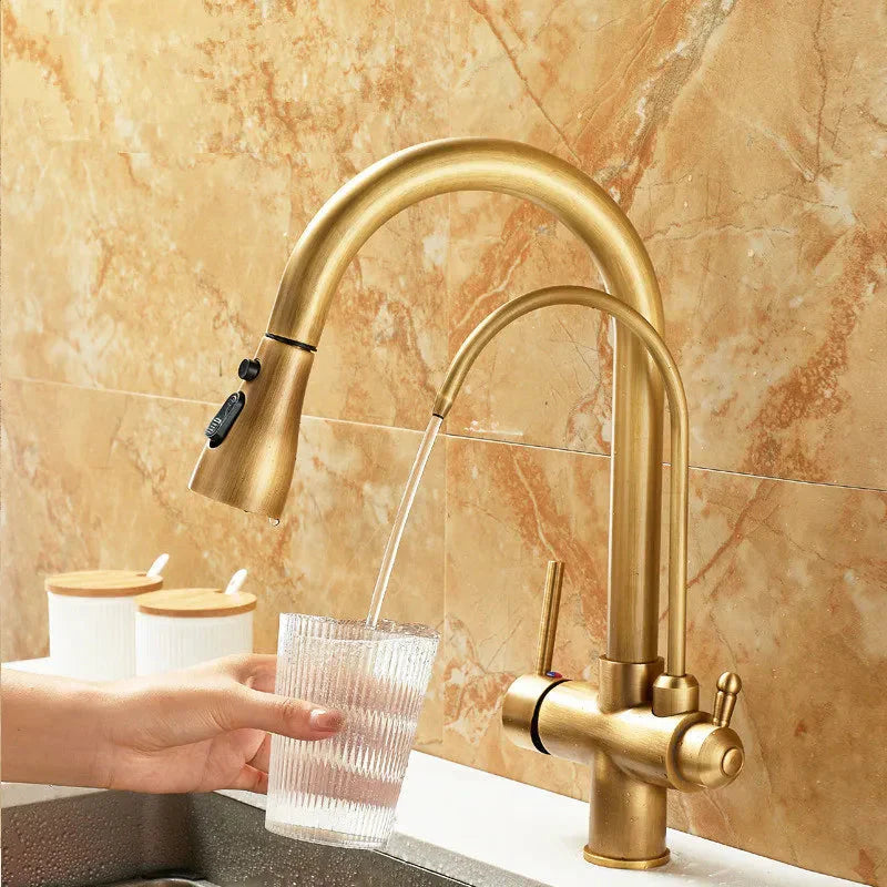 Pull Out Kitchen Faucet Solid Brass Crane Kitchen Deck Mounted Tap