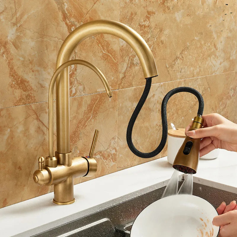Pull Out Kitchen Faucet Solid Brass Crane Kitchen Deck Mounted Tap