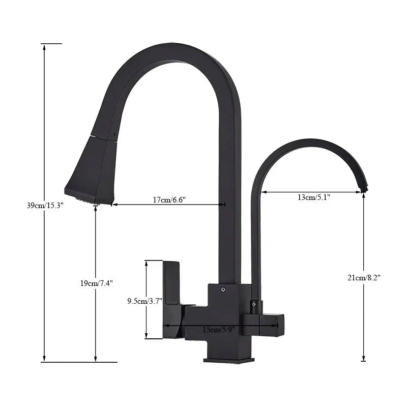 Pull Out Sprayer Sink Faucet Two Spout Double Handle Kitchen Tap