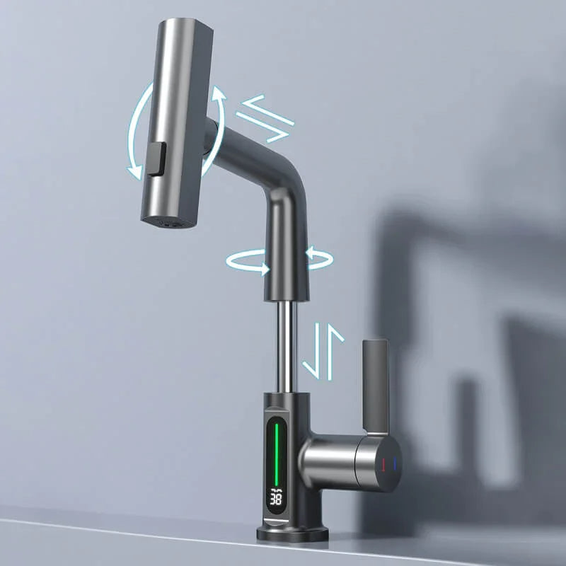Pulling Lifting Digital Display Waterfall Basin Faucet Stream Sprayer