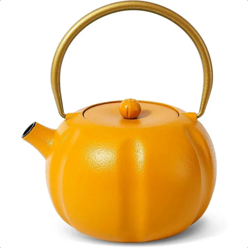 Pumpkin Cast Iron Teapot with Stainless Steel Infuser Internal Enamel