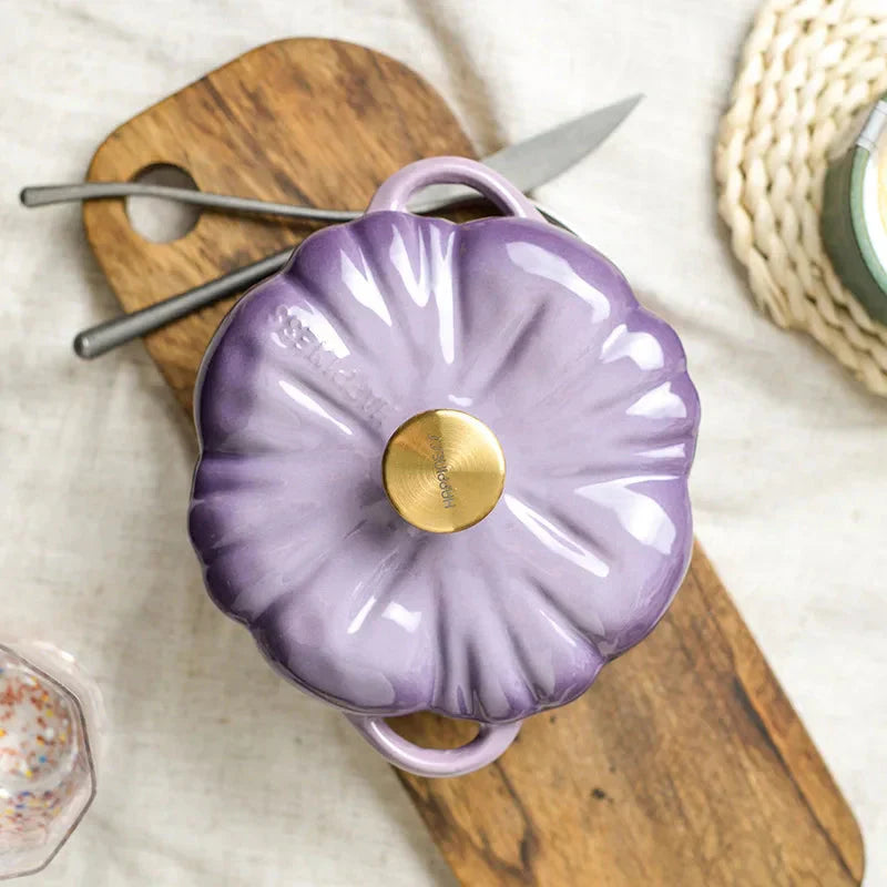 Pumpkin Enamel Stew Sets of Pot and Pan Iron Casserole Pot for Kitchen