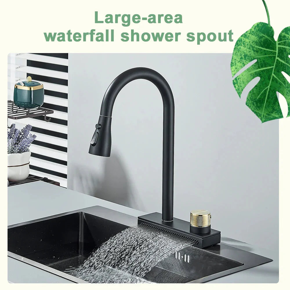 Rainfall Kitchen Faucet Flexible Pull Out 3 Way Nozzle Kitchen Tap