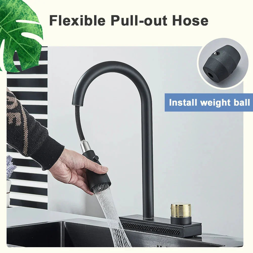 Rainfall Kitchen Faucet Flexible Pull Out 3 Way Nozzle Kitchen Tap