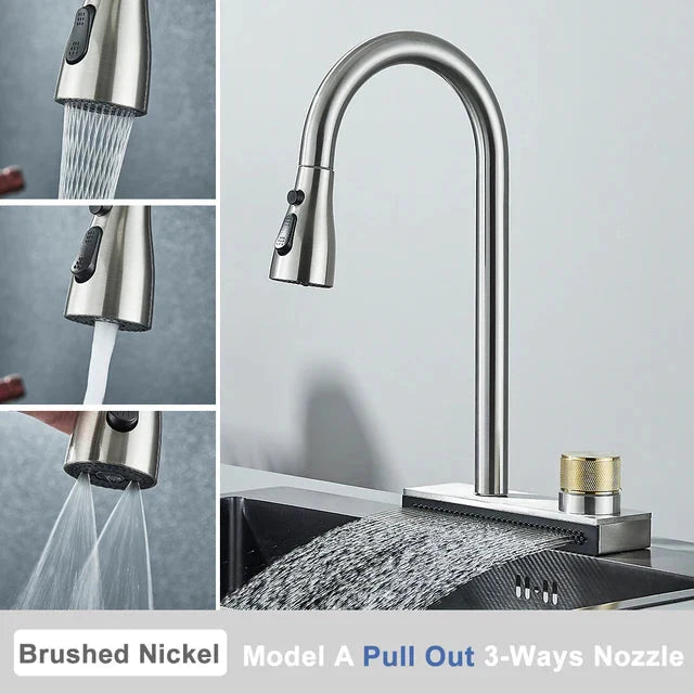 Rainfall Kitchen Faucet Flexible Pull Out 3 Way Nozzle Kitchen Tap