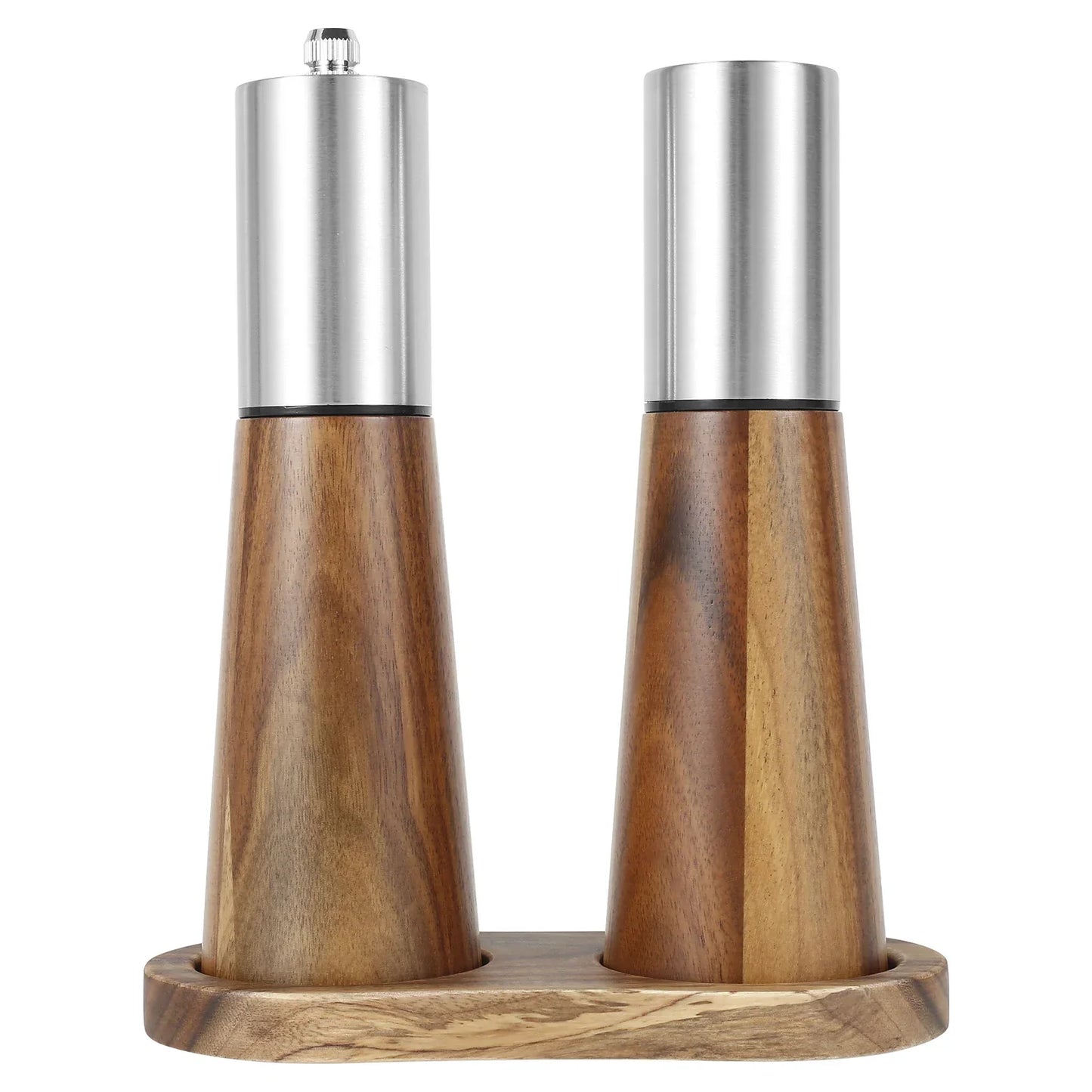 Refillable Acacia Wood Salt  Shaker and Pepper Spice Mill Grinder Set