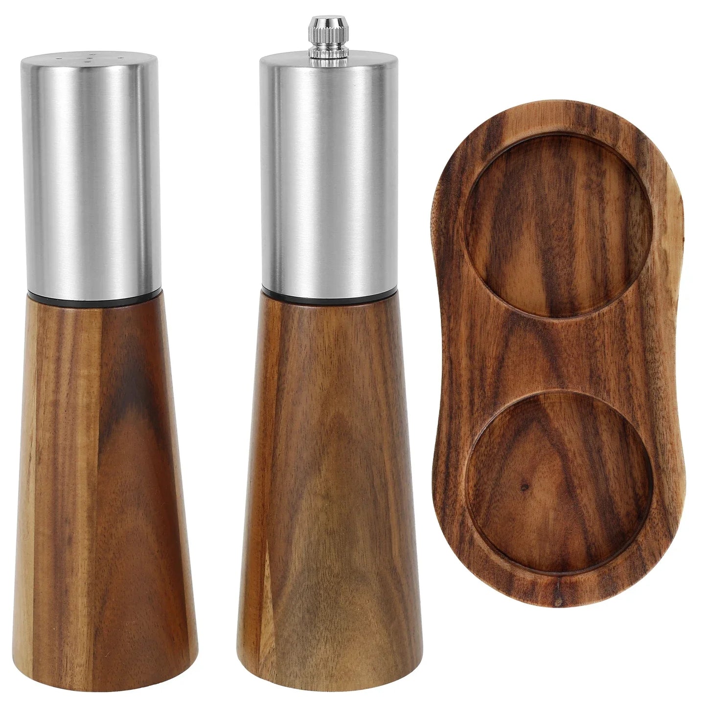 Refillable Acacia Wood Salt  Shaker and Pepper Spice Mill Grinder Set